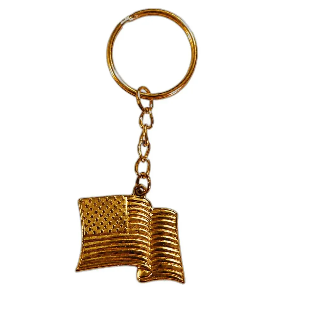 VTG Style Collectible Gold Tone Patriotic USA Emblem American Flag Keychain
